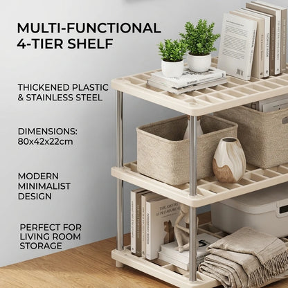 4 Tier Storage Shelf Organizer, Multipurpose Shelving Unit with Stainless Steel Poles for Kitchen Bathroom Living Room Storage