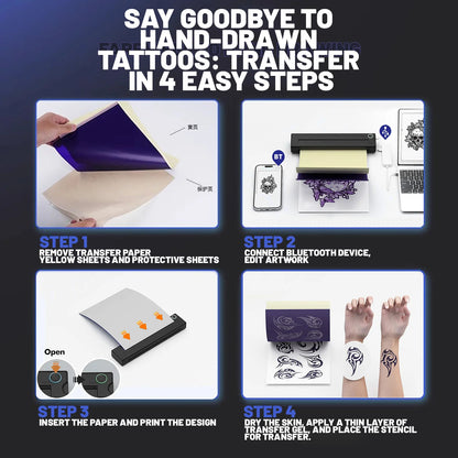 Portable A4 Thermal Printer Mini Tattoo Stencil Transfer Printer Multifunctional Tattoo Document Printer Wireless Bluetooth