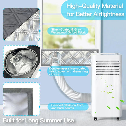 Padded Portable AC Window Seal Kit Silver Coated Sliding Window Vent Cloth for Air Conditioner Exhaust Hose Insulation