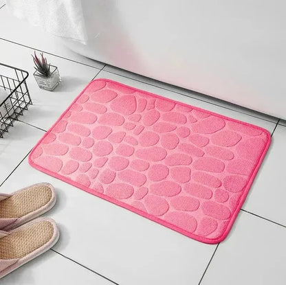 1pc Embossed Fiber Carpet, Bathroom Living Room Anti Slip Mat, Pebble Floor Mat, Household Items