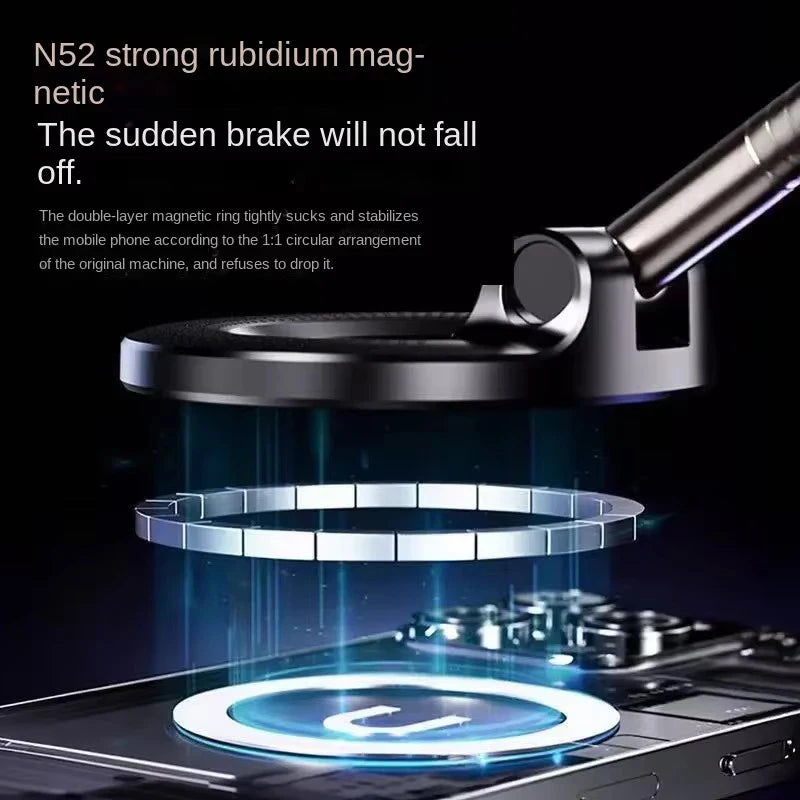 Strong Magnetic Car Phone Holder Foldable Magsafe Design 360° Adjustable Vacuum Mount for Car/Desk/Bathroom/Universal Use Metal