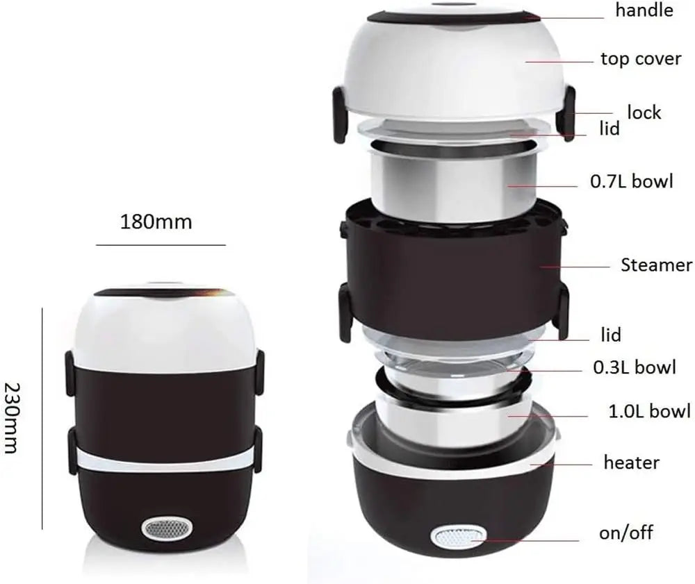 2026 New Electric Lunch Box,3 Layers 2L Portable Electric Heating Bento Lunch Box Rice Cooker,110V 200W,Stainless Steel+PP