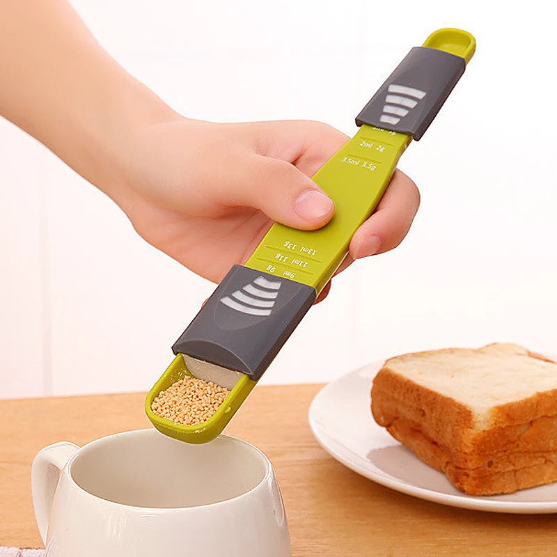 Adjustable Kitchen Scales Measure Cup with Double End Eight Stalls Measuring Spoon for Salt Soup Coffee Tea Powder