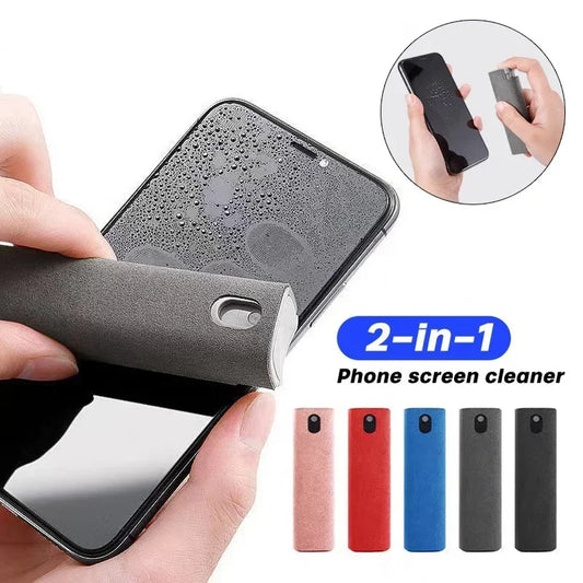 2 in 1 Mini Screen Cleaner Spray Bottle Portable Reusable Mobile Phone Tablet PC Laptop Screen Dust Remover Microfiber Cleaners