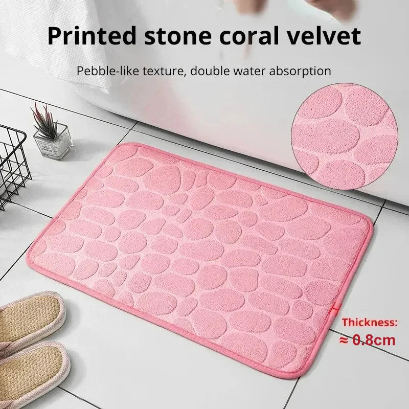 1pc Embossed Fiber Carpet, Bathroom Living Room Anti Slip Mat, Pebble Floor Mat, Household Items