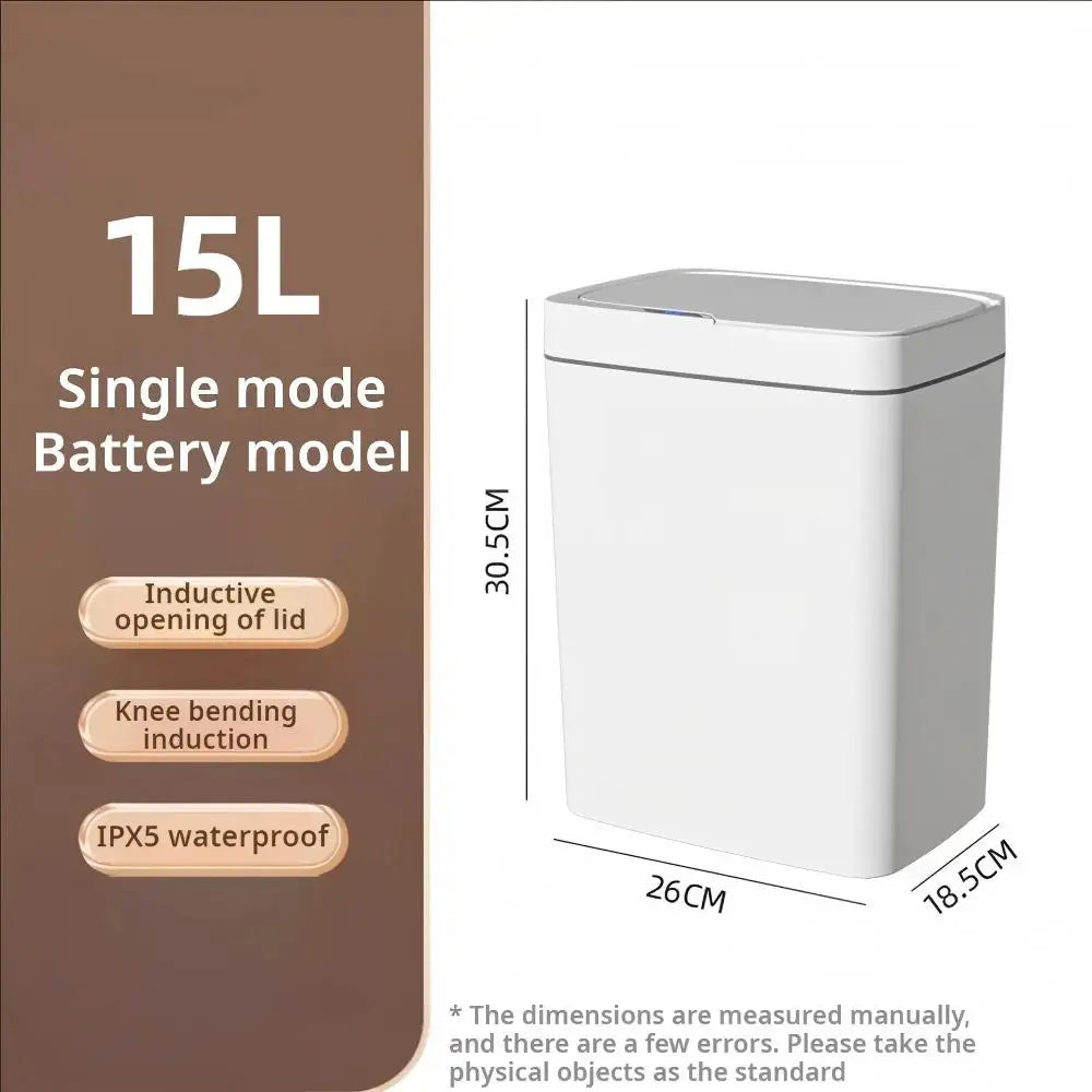 White Touchless 15L Smart Sensor Trash Can – Electronic Bathroom Garbage Bin with Automatic Bagging, Smart Home Compatible