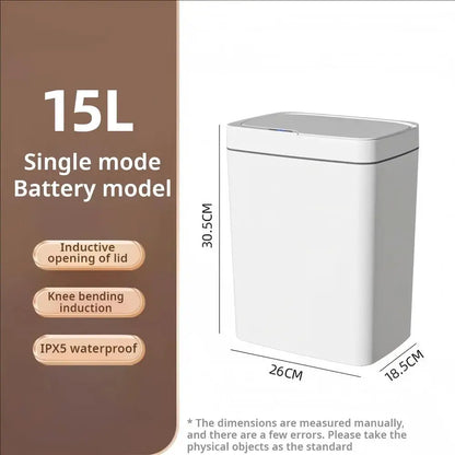 White Touchless 15L Smart Sensor Trash Can – Electronic Bathroom Garbage Bin with Automatic Bagging, Smart Home Compatible