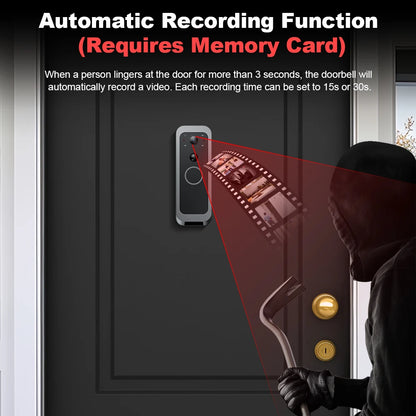 Hollarm Smart Two-way Intercom Doorbell Video Door Viewer Auto Recording No Network Request Waterproof Door Camera No APP/ WiFi