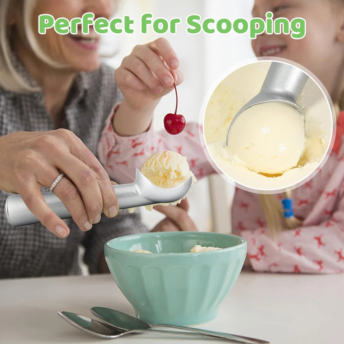 1pc Self-Warming Ice Cream Scoop - Effortless Ice Cream & Fruit Serving Tool, Durable Aluminium Alloy Construction 1.5/2/2.5/3oz