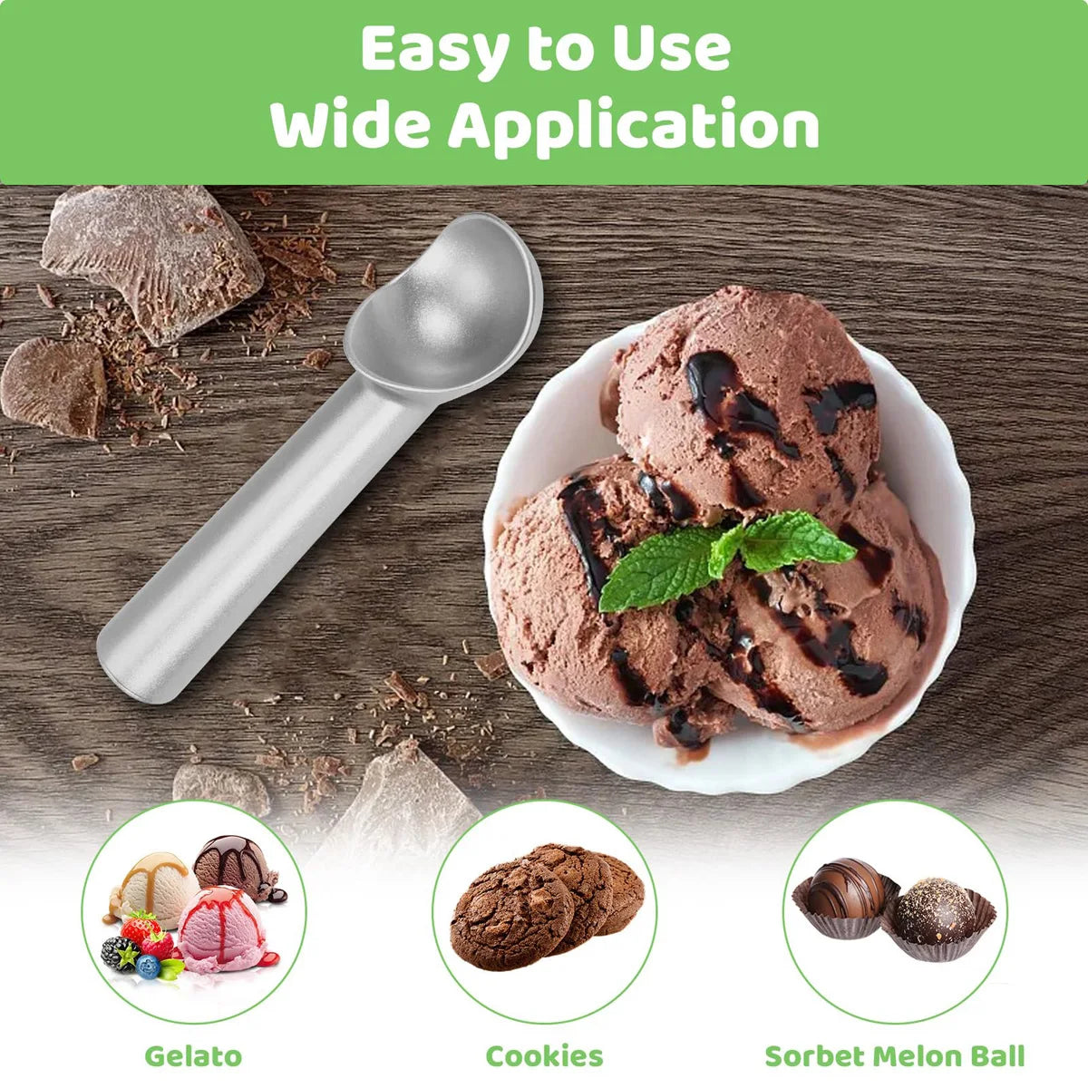 1pc Self-Warming Ice Cream Scoop - Effortless Ice Cream & Fruit Serving Tool, Durable Aluminium Alloy Construction 1.5/2/2.5/3oz