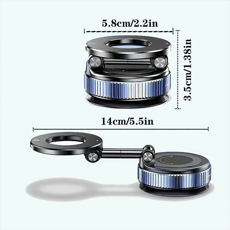 Strong Magnetic Car Phone Holder Foldable Magsafe Design 360° Adjustable Vacuum Mount for Car/Desk/Bathroom/Universal Use Metal