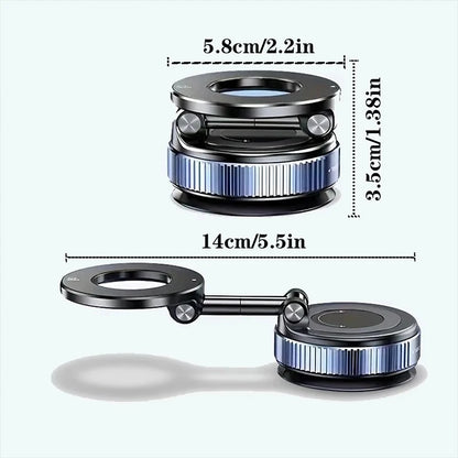 Strong Magnetic Car Phone Holder Foldable Magsafe Design 360° Adjustable Vacuum Mount for Car/Desk/Bathroom/Universal Use Metal