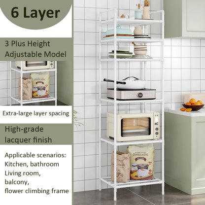 6 Tier Metal Storage Shelf Multi-Function Utility Shelf Heavy Duty Shelving Unit Pantry Shelves for Kitchen Bathroom Laundry