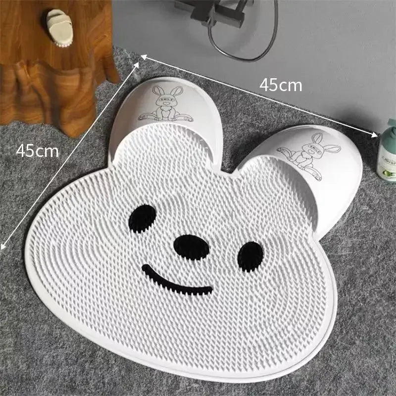 Bathroom Shower Anti Slip Mat Rabbit, Circular Massage Foot Mat, Back Suction Cup,Foot Scrubber, Back Scrubber, Anti Fall Device