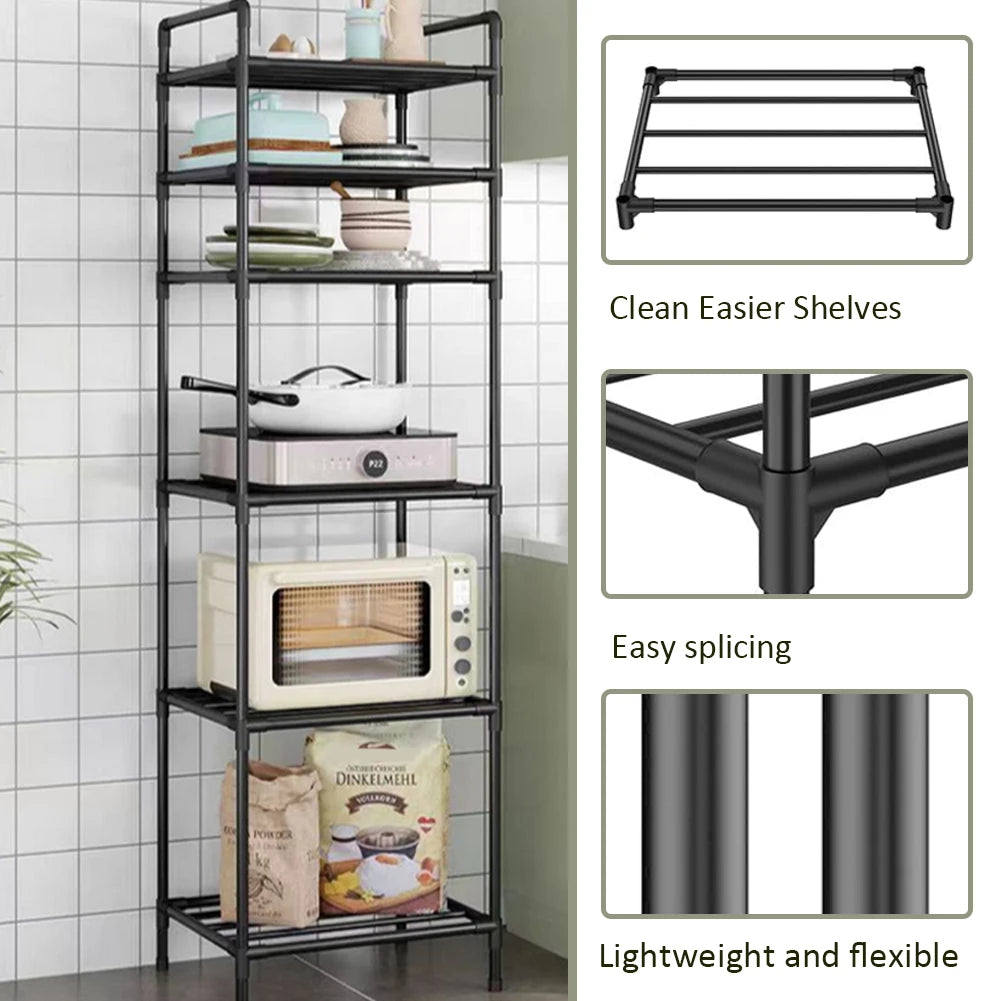 6 Tier Metal Storage Shelf Multi-Function Utility Shelf Heavy Duty Shelving Unit Pantry Shelves for Kitchen Bathroom Laundry
