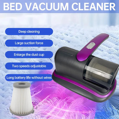 Wireless Handheld Mattress Vacuum Cleaner with UV-C Light HEPA Filter And Ultrasonic Vibration12KPa for Bed Sofa Car Seat Carpet