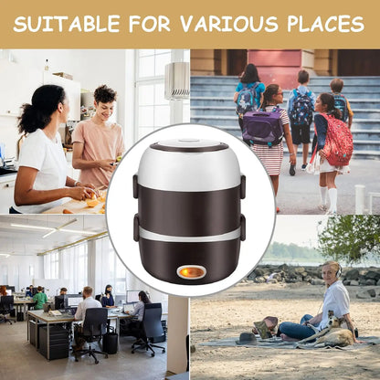 2026 New Electric Lunch Box,3 Layers 2L Portable Electric Heating Bento Lunch Box Rice Cooker,110V 200W,Stainless Steel+PP