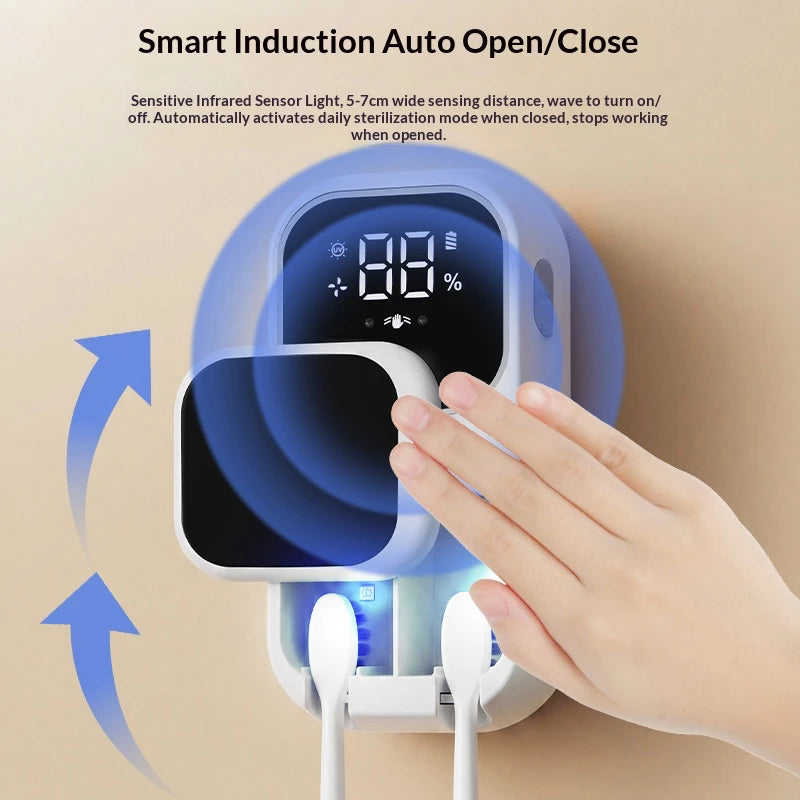 Mini Dual Toothbrush UV Steriliser, Portable Rechargeable Disinfector with Sensor Switch & Charging Display