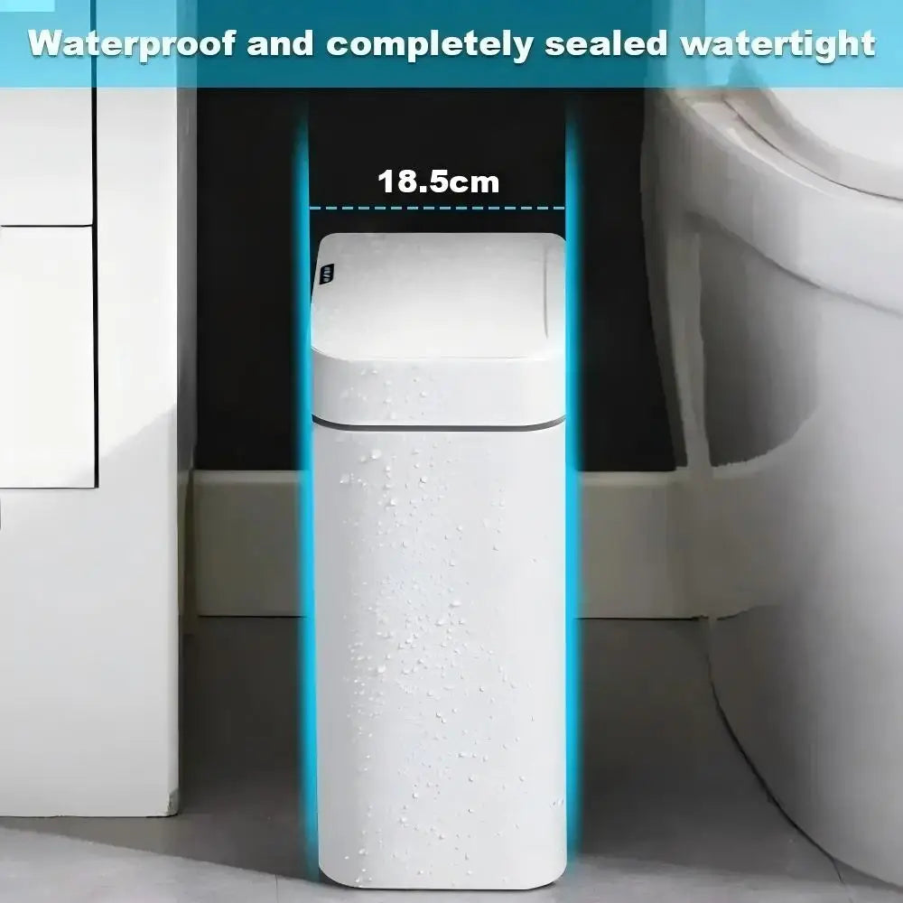 White Touchless 15L Smart Sensor Trash Can – Electronic Bathroom Garbage Bin with Automatic Bagging, Smart Home Compatible