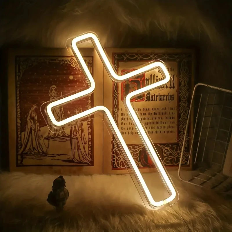 Jesus Cross Neon Signs, LED Neon Lights Signs for Church's Wall Decor, USB Powered Signs for Bedroom Home Wedding Celebrations