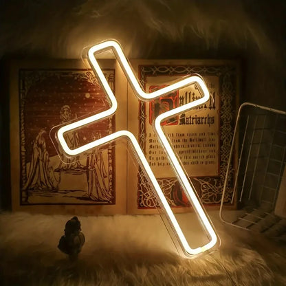 Jesus Cross Neon Signs, LED Neon Lights Signs for Church's Wall Decor, USB Powered Signs for Bedroom Home Wedding Celebrations