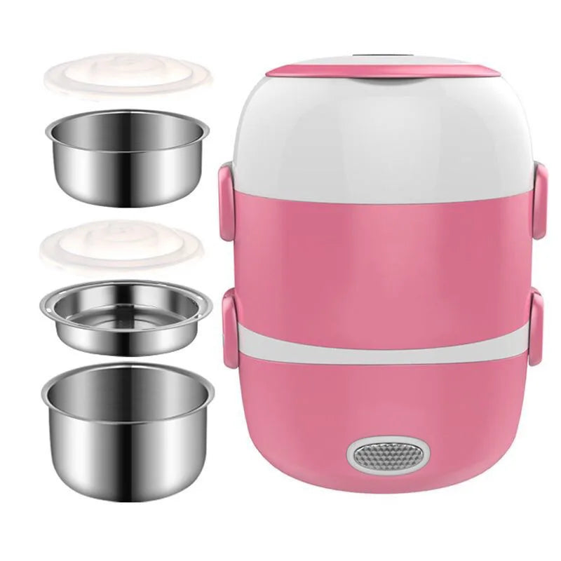 2026 New Electric Lunch Box,3 Layers 2L Portable Electric Heating Bento Lunch Box Rice Cooker,110V 200W,Stainless Steel+PP