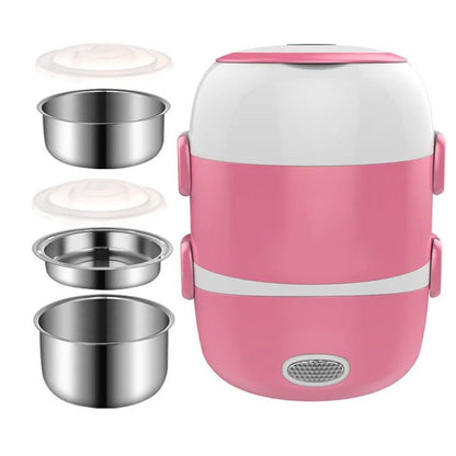2026 New Electric Lunch Box,3 Layers 2L Portable Electric Heating Bento Lunch Box Rice Cooker,110V 200W,Stainless Steel+PP
