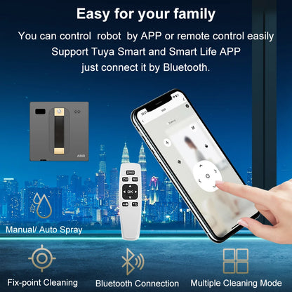 Robot Window Cleaner ABIR WD8,Dual Water Spray,Smart Memory,High Vacuum Suction, Laser Sensor, Home Wall Glass Cleaning Robot
