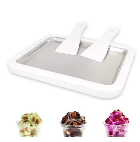Ice Cream Maker Pan with 2 Scrapers Ice Cream Maker Plate Multifunctional Cold Sweet Fried Food Plate Rolled Ice Cream Maker