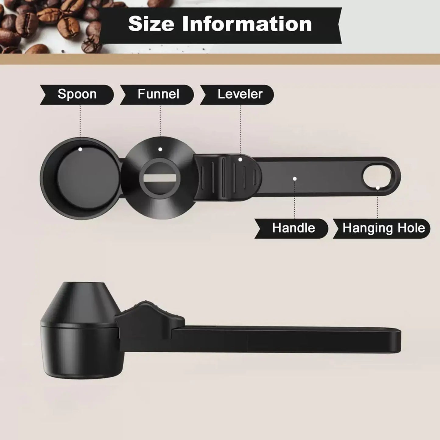 Coffee Scoop with Funnel Small Sliding Powder Scoop For Protein Formula Supplements, Home Kitchen RV Camping, Space-Saving