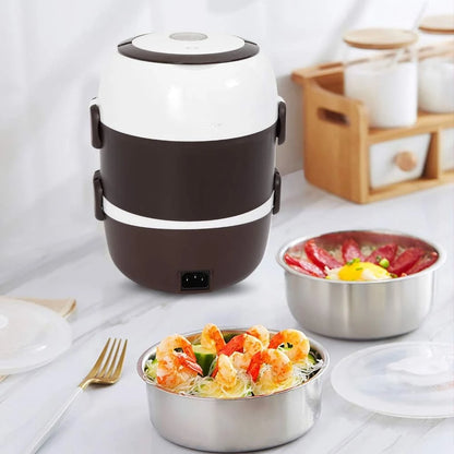 2026 New Electric Lunch Box,3 Layers 2L Portable Electric Heating Bento Lunch Box Rice Cooker,110V 200W,Stainless Steel+PP