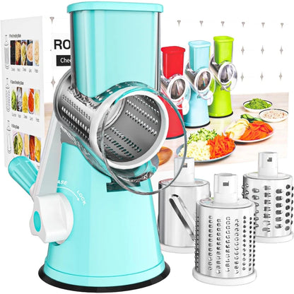 Hand Crank Rotary Vegetable Cutter 3 Drum Grater 3in1 Vertical Slicer Shredder Grinder Multifunction Manual Kitchen Cutting Tool