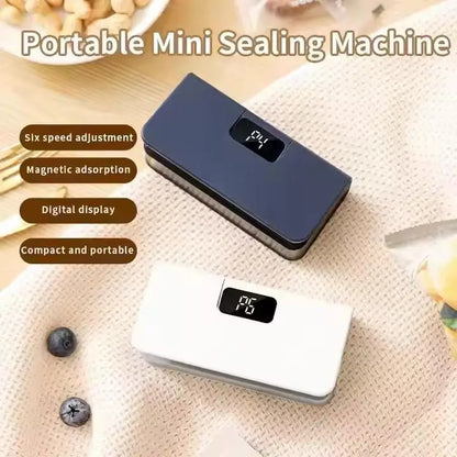Portable Mini Bag Sealer with Cutter 6 Speed Adjustment LED Display No Preheating Food Storage Bag Heat Sealer