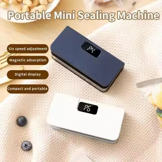 Portable Mini Bag Sealer with Cutter 6 Speed Adjustment LED Display No Preheating Food Storage Bag Heat Sealer
