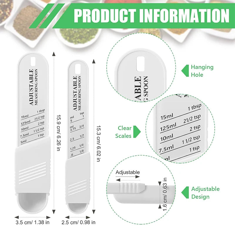 Adjustable Measuring Spoon Plastic Measuring Spoons Set with Adjustable Scale Kitchen Baking Tablespoon and Teaspoon Set JT576