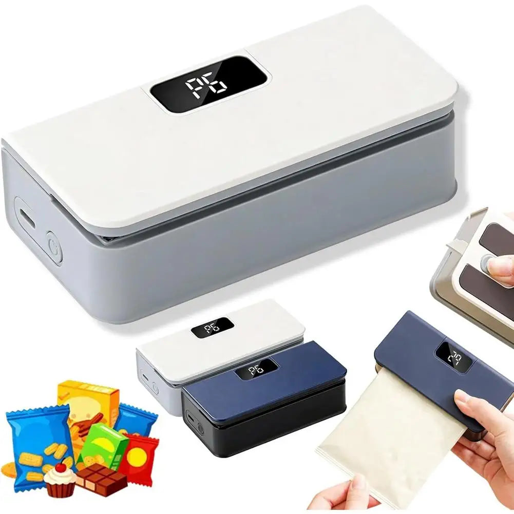 Portable Mini Bag Sealer with Cutter 6 Speed Adjustment LED Display No Preheating Food Storage Bag Heat Sealer