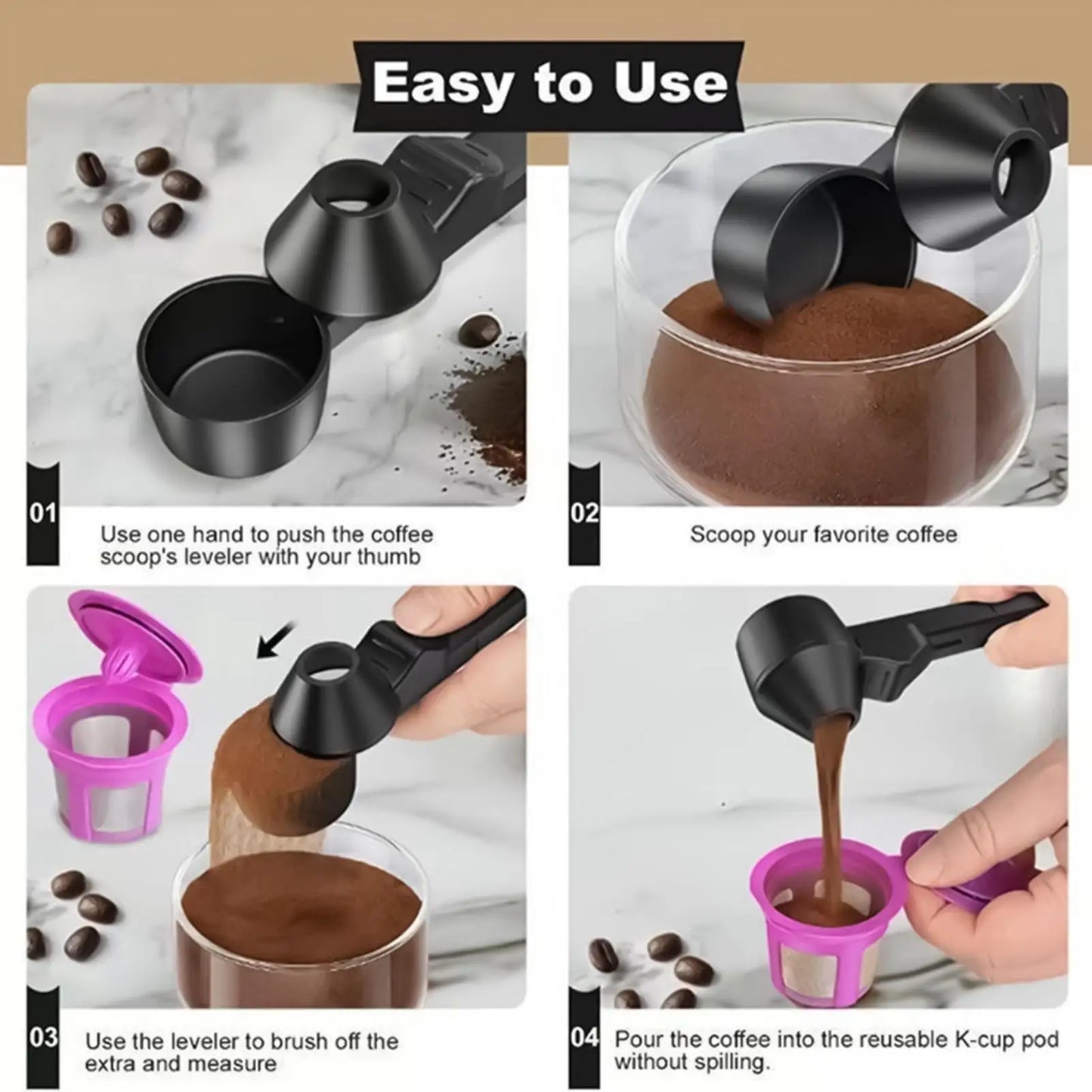 Coffee Scoop with Funnel Small Sliding Powder Scoop For Protein Formula Supplements, Home Kitchen RV Camping, Space-Saving