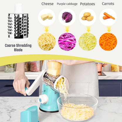 Hand Crank Rotary Vegetable Cutter 3 Drum Grater 3in1 Vertical Slicer Shredder Grinder Multifunction Manual Kitchen Cutting Tool