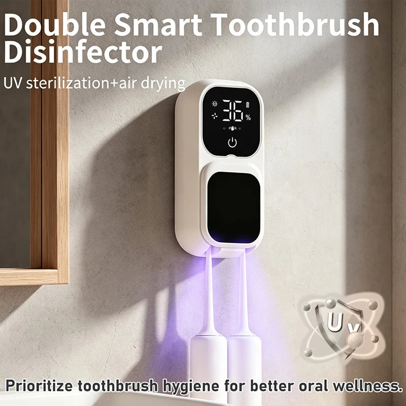 Mini Dual Toothbrush UV Steriliser, Portable Rechargeable Disinfector with Sensor Switch & Charging Display