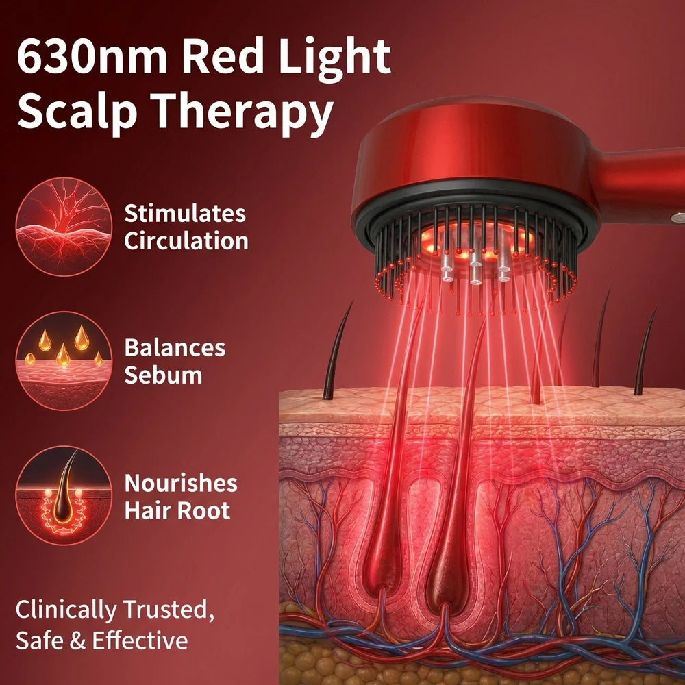 Scalp Massage Comb with Red Light, Electric Hair Scalp Massager with 3 Modes, Rechargeable 6ml Serum Applicator Tool