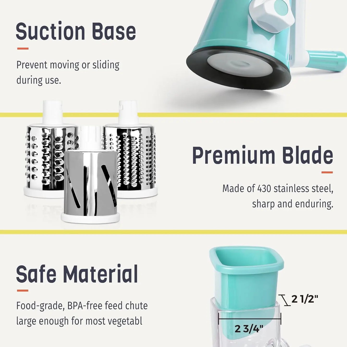 Hand Crank Rotary Vegetable Cutter 3 Drum Grater 3in1 Vertical Slicer Shredder Grinder Multifunction Manual Kitchen Cutting Tool