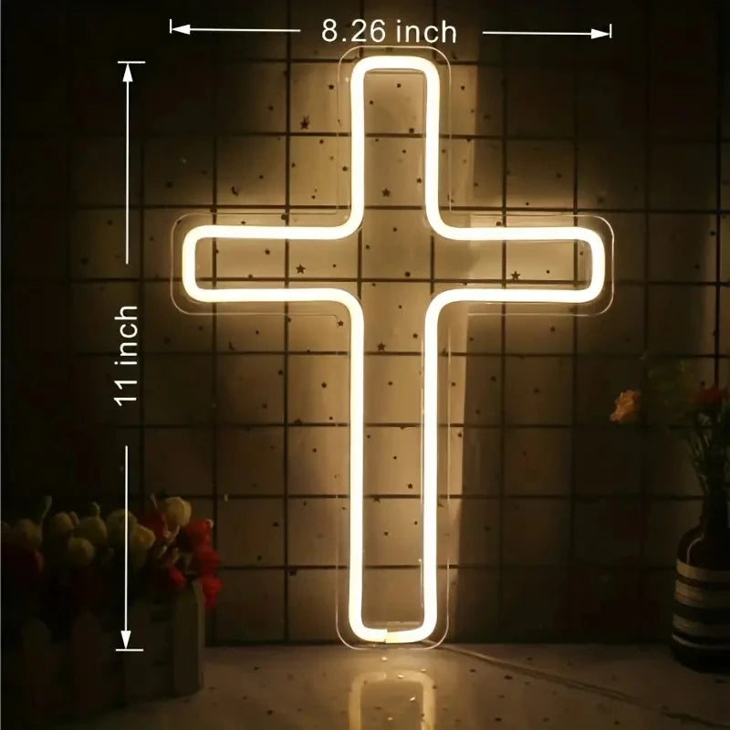 Jesus Cross Neon Signs, LED Neon Lights Signs for Church's Wall Decor, USB Powered Signs for Bedroom Home Wedding Celebrations