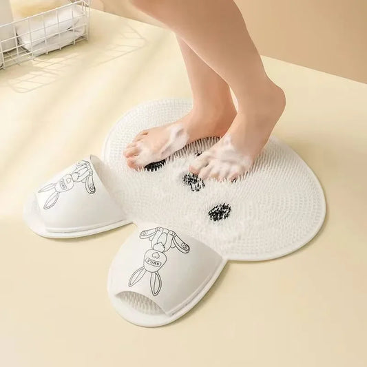 Bathroom Shower Anti Slip Mat Rabbit, Circular Massage Foot Mat, Back Suction Cup,Foot Scrubber, Back Scrubber, Anti Fall Device