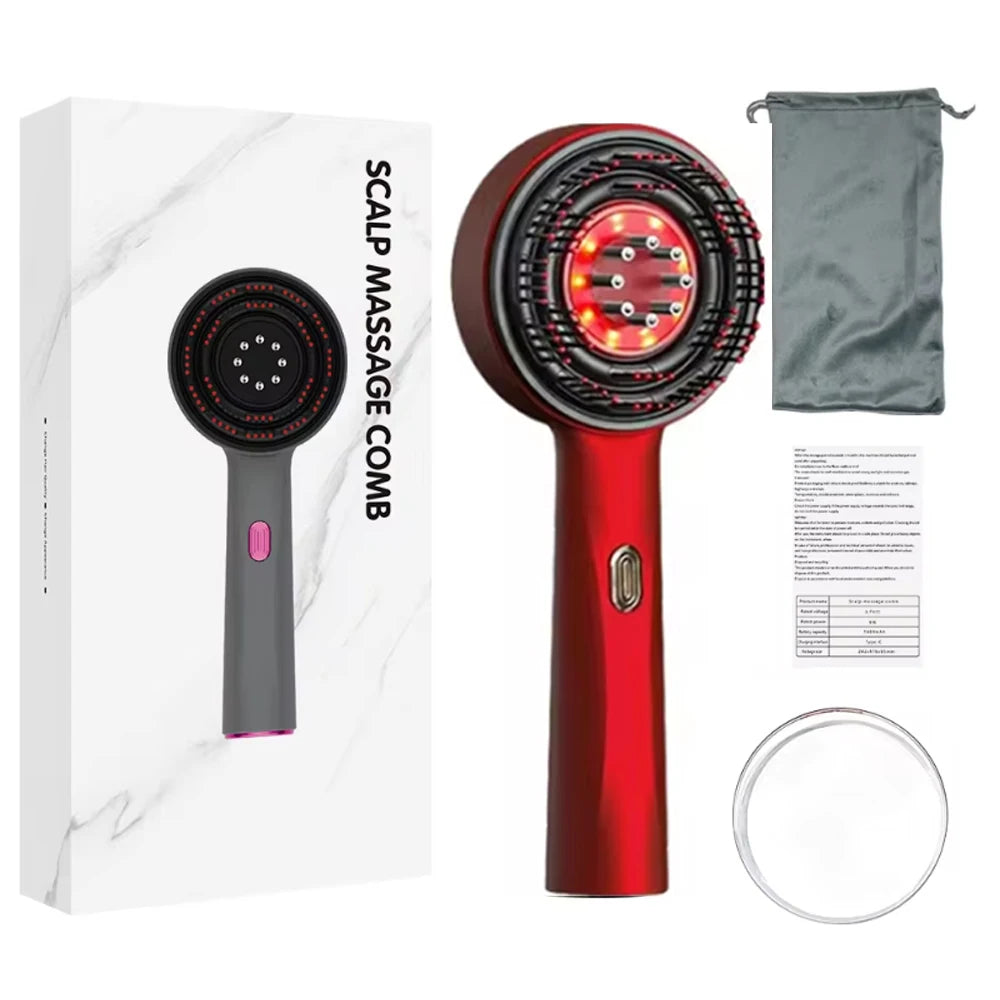 Scalp Massage Comb with Red Light, Electric Hair Scalp Massager with 3 Modes, Rechargeable 6ml Serum Applicator Tool