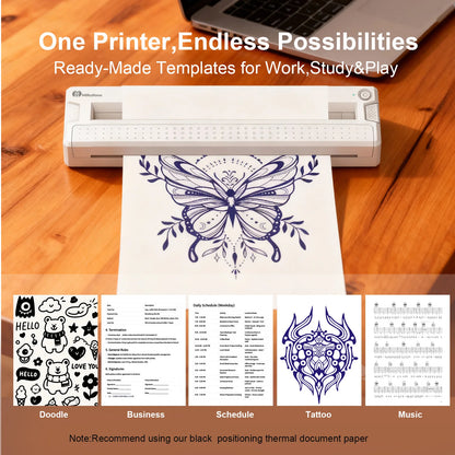Portable Bluetooth Thermal Printer - Mini Wireless Printer for Tattoo Stencil & Document Printing, Equipped with Tattoo Paper +