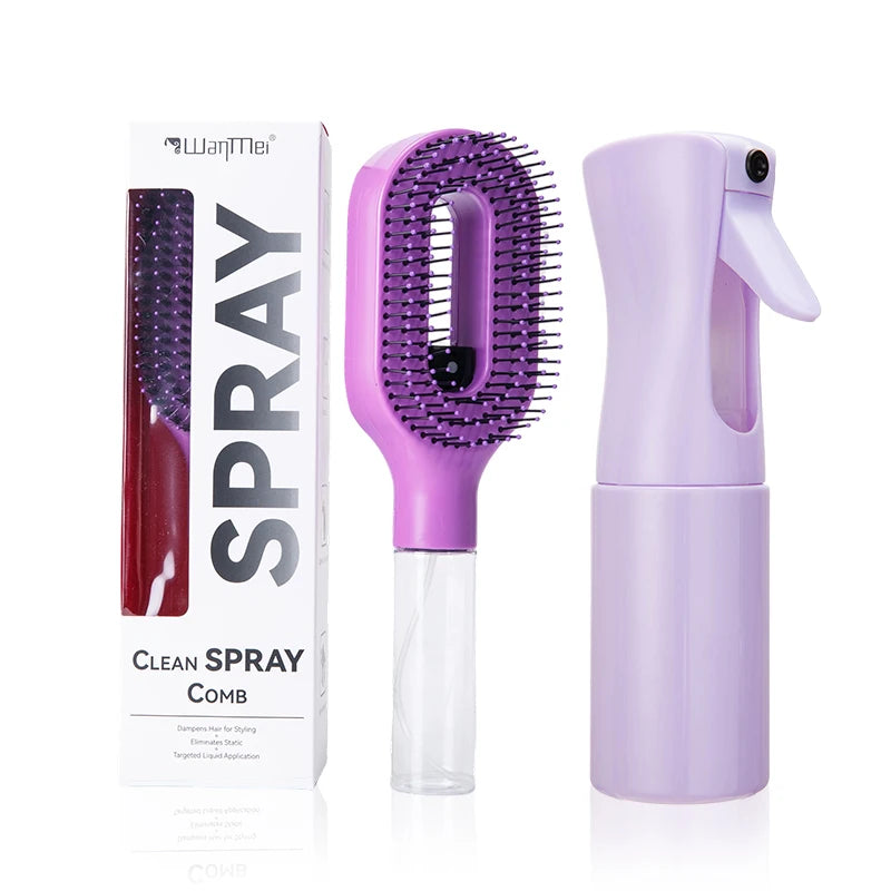 2-in-1 Spray Hair Brush Set Detangling Anti-Static Scalp Massage Comb with Continuous Mist Spray Bottle for Wet Dry Hair Styling