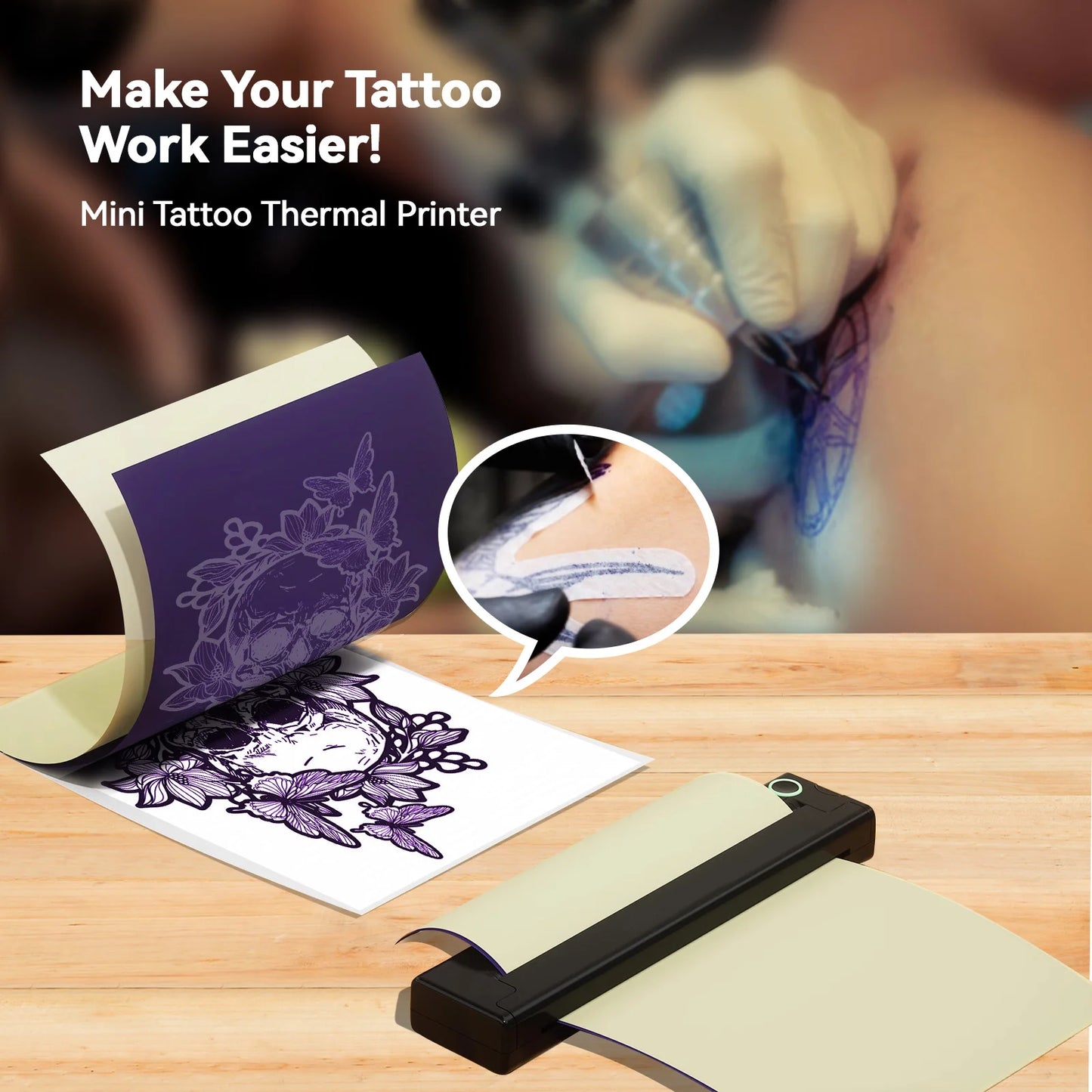 Portable A4 Thermal Printer Mini Tattoo Stencil Transfer Printer Multifunctional Tattoo Document Printer Wireless Bluetooth
