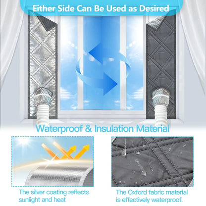 Padded Portable AC Window Seal Kit Silver Coated Sliding Window Vent Cloth for Air Conditioner Exhaust Hose Insulation