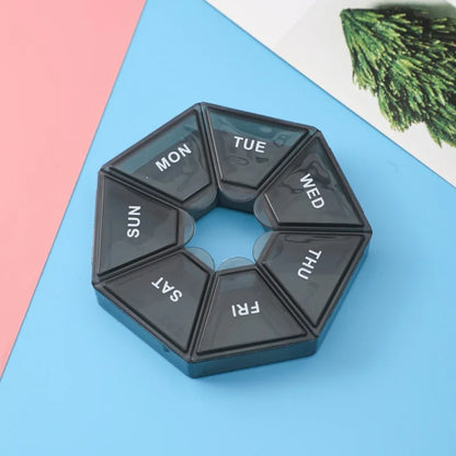 Portable Weekly Pill Organizer 7 Compartments Dark Color Pill Case Waterproof Medicine Dispenser for Travel Daily Use
