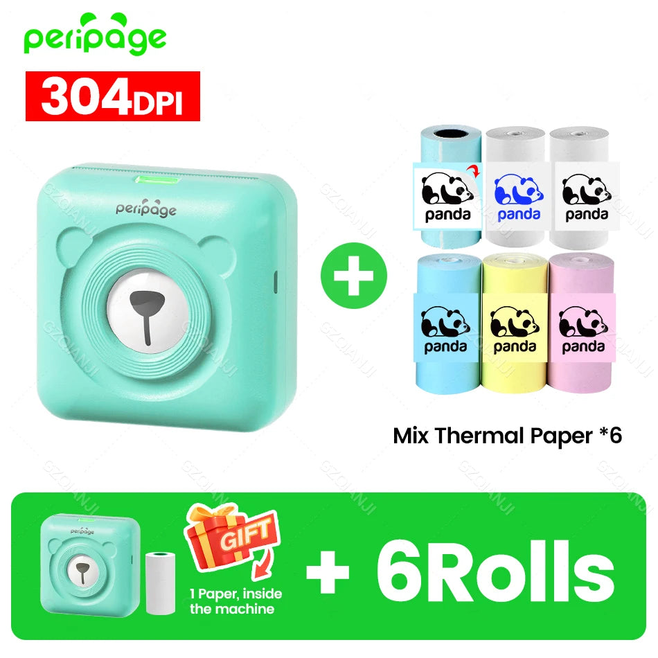 7 Colors Peripage A6 304DPI Mini Photo Printer Notes Sticker Label Printing Machine Bluetooth Portable Wireless Printer Marker